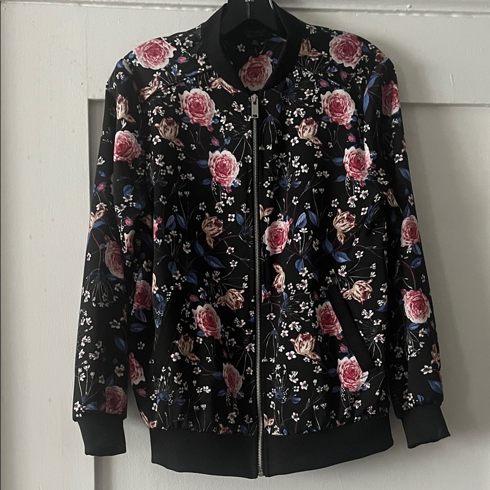 Topshop Moto Black Floral Bomber Jacket